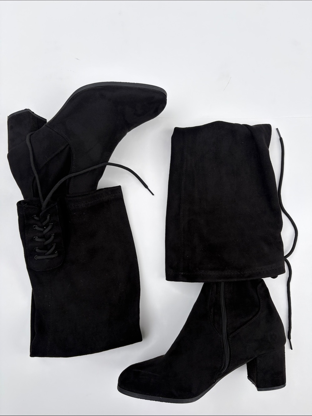 Sz 11 Dreampairs Black Over-the-Knee Adjustable Lace-Up Suede Boots - Picture 5 of 15